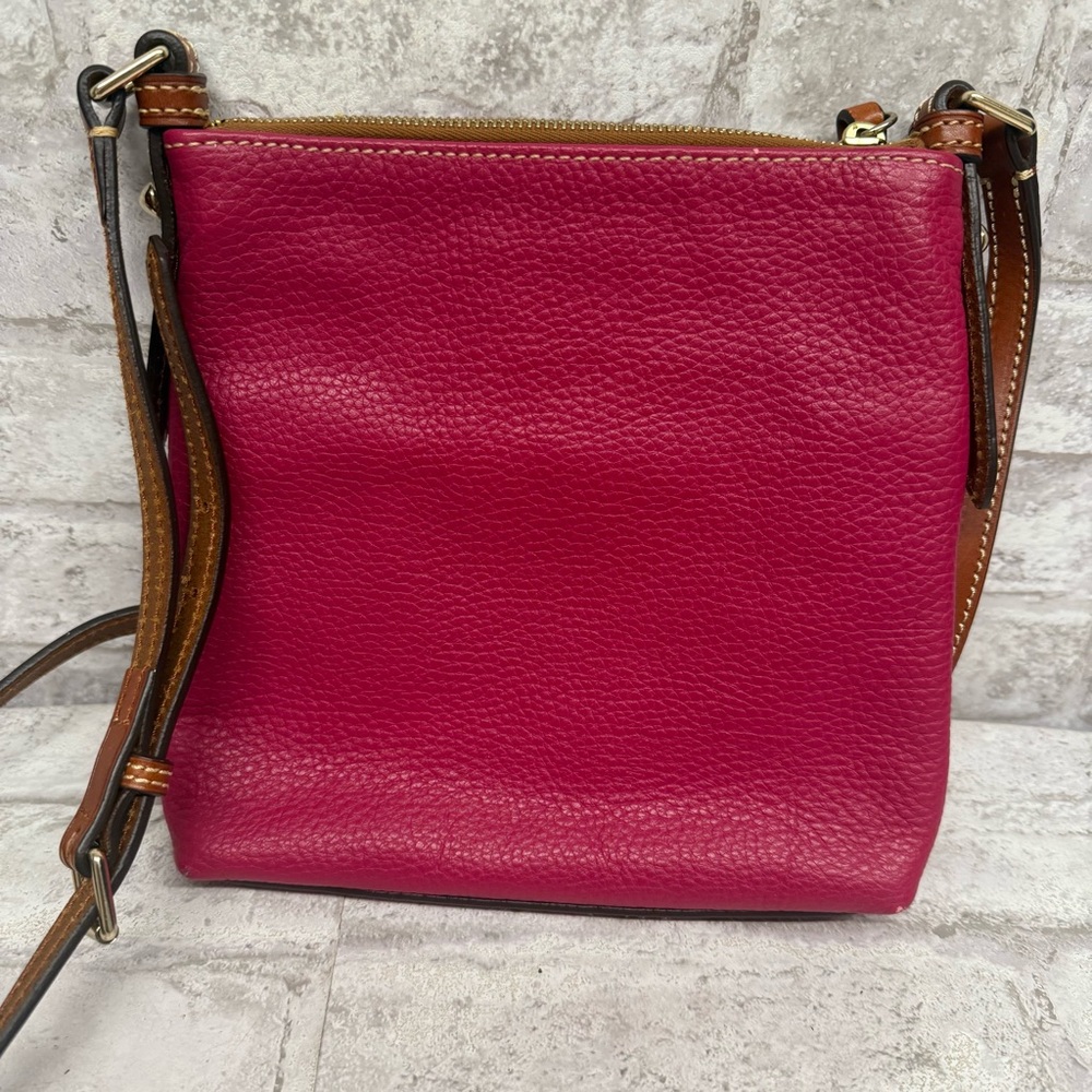 Dooney & Bourke Pebbled Leather Crossbody - Fuchsia with Tan Trim - Picture 4 of 12